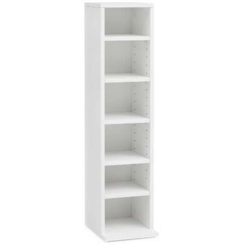 CD-Regal Holz 21x90x20 cm Offenes Bücherregal Schmal | CD Aufbewahrung Klein | Design Nischenregal Weiß | Standregal 6 Fächer Offen | CD Holzregal Weiss | Stehregal Modern