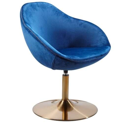 Loungesessel SIRAN Samt Blau / Gold 70x79x70 cm Design Drehstuhl | Clubsessel Polsterstuhl mit Armlehne | Drehsessel Cocktailsessel Lounge | Barsessel Besucherstuhl | Sessel mit Stoffbezug