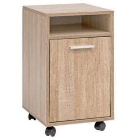 Rollcontainer Sonoma 33x60x38cm Schubladenschrank Büro Container | Schreibtischcontainer mit Tür & Ablage | Bürocontainer Beistellcontainer mit Rollen | Kleiner Schubladencontainer