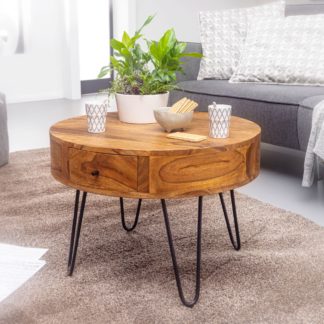 5x60 cm Tisch Wohnzimmer | Design Beistelltisch mit Schubladen | Kleiner Wohnzimmertisch Rund Braun
