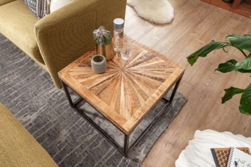 Couchtisch Mango Massivholz 55x40x55 cm Tisch mit Metallgestell Wohnzimmertisch Quadratisch – Bild 5