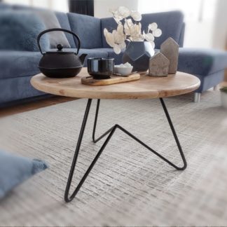 5x60 cm Akazie Massivholz / Metall Sofatisch | Design Wohnzimmertisch Rund | Kaffeetisch Massiv | Kleiner Tisch Wohnzimmer