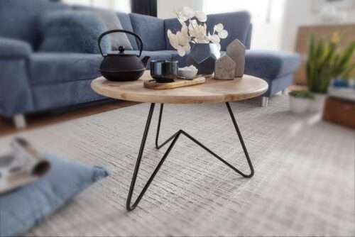 Couchtisch 60x395x60 cm Akazie Massivholz / Metall Sofatisch Design Wohnzimmertisch – Bild 3