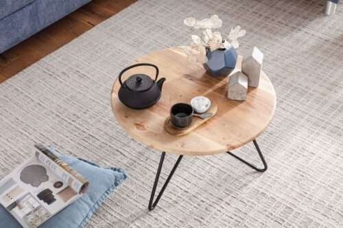 Couchtisch 60x395x60 cm Akazie Massivholz / Metall Sofatisch Design Wohnzimmertisch – Bild 6