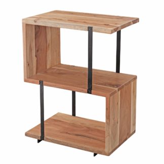 Beistelltisch S-Form 45x60x30cm Akazie Metall Ablagetisch | Tischchen Wohnzimmer Industrial | Holztisch mit Metallbeinen | Dekotisch Holz