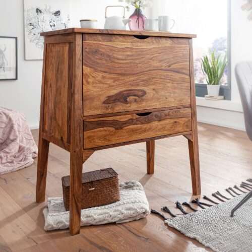 Design Sideboard 90 x 107 x 56 cm Kommode Sheesham Massivholz | Highboard 1 Schublade 2 Klapptüren braun | Schubladenkommode Aufbewahrung – Bild 2