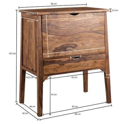 Design Sideboard 90 x 107 x 56 cm Kommode Sheesham Massivholz | Highboard 1 Schublade 2 Klapptüren braun | Schubladenkommode Aufbewahrung – Bild 4