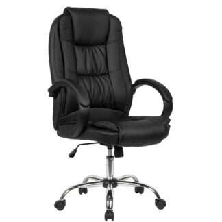 Schreibtischstuhl Bezug Kunstleder Schwarz Bürodrehstuhl bis 120 kg | Drehstuhl Höhenverstellbar | Design Bürosessel mit Armlehnen & hoher Rückenlehne