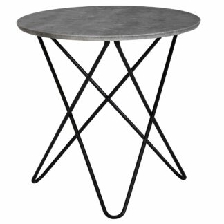 Design Beistelltisch in Beton Optik Grau Rund Ø 60 cm | Couchtisch Metallbeine Schwarz | Moderner Wohnzimmertisch