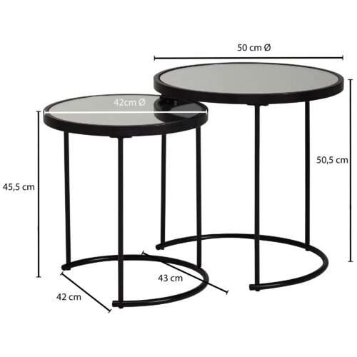 Design Beistelltisch Rund Ø 50/42 cm - 2 teilig Schwarz mit Spiegel Glas Wohnzimmertisch – Bild 4