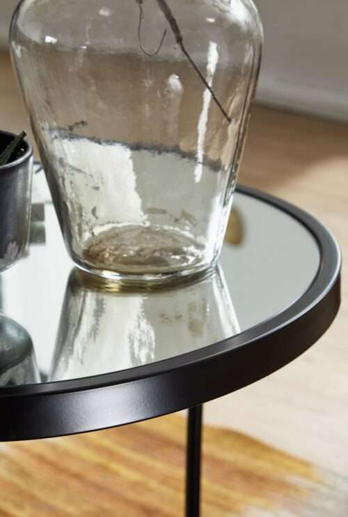 Design Beistelltisch Rund Ø 50/42 cm - 2 teilig Schwarz mit Spiegel Glas Wohnzimmertisch – Bild 6