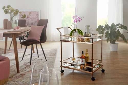 Design Servierwagen Dunkles Gold 2 Ebenen mit Bremsen Beistelltisch auf Rollen – Bild 3