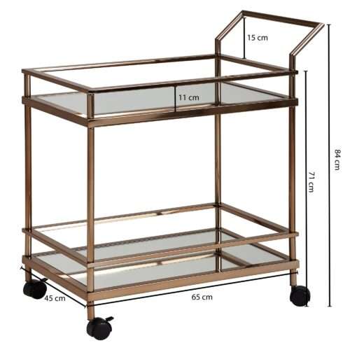 Design Servierwagen Dunkles Gold 2 Ebenen mit Bremsen Beistelltisch auf Rollen – Bild 4