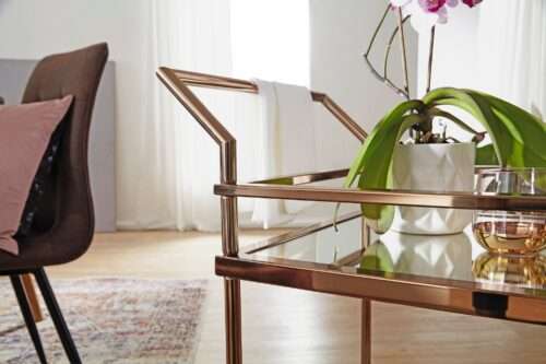 Design Servierwagen Dunkles Gold 2 Ebenen mit Bremsen Beistelltisch auf Rollen – Bild 5