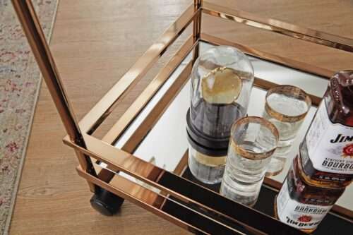 Design Servierwagen Dunkles Gold 2 Ebenen mit Bremsen Beistelltisch auf Rollen – Bild 6