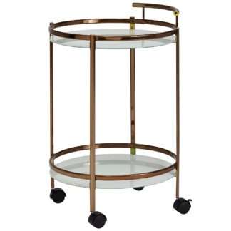 Design Servierwagen Gold Rund Ø 50cm 2 Ebenen mit Bremse | Beistelltisch auf Rollen mit Glasplatte Speisewagen | Küchenwagen | Teewagen