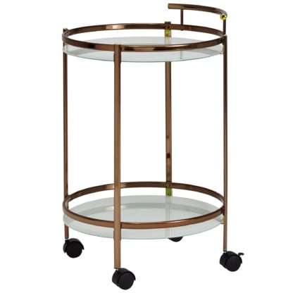 Design Servierwagen Gold Rund Ø 50cm 2 Ebenen mit Bremse | Beistelltisch auf Rollen mit Glasplatte Speisewagen | Küchenwagen | Teewagen