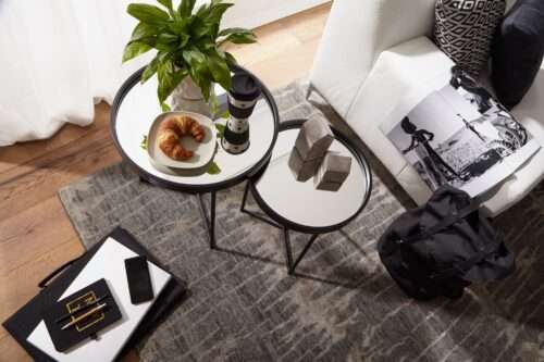 Design Beistelltisch Rund Ø 50/36 cm - 2 teilig Schwarz mit Spiegel Glasplatte – Bild 5