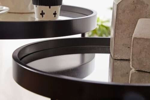 Design Beistelltisch Rund Ø 50/36 cm - 2 teilig Schwarz mit Spiegel Glasplatte – Bild 6