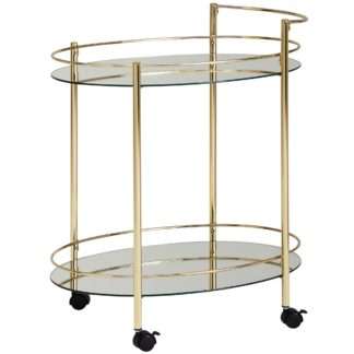 Design Servierwagen Gold 67x79 cm Mobile Mini Bar | Beistelltisch auf Rollen | Speisewagen mit Glasplatte Weiß | Küchenwagen | Teewagen mit Milchglas