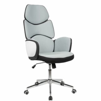 Schreibtischstuhl Bezug Stoff Hellgrau Drehstuhl bis 120 kg | Gepolsterter Drehsessel Höhenverstellbar | Design Arbeitsstuhl mit Armlehnen & Hoher Rückenlehne