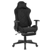 Gaming-Schreibtischstuhl Bezug Stoff Schwarz Drehstuhl bis 120 kg | Büro-Arbeitsstuhl mit hoher Rückenlehne & ausziehbarer Fußstütze