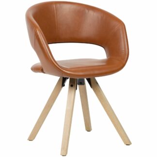 Esszimmerstuhl Braun Kunstleder / Massivholz Retro | Küchenstuhl mit Lehne | Stuhl mit Holzfüßen | Polsterstuhl Maximalbelastbarkeit 110 kg