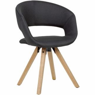 Esszimmerstuhl Schwarz Stoff / Massivholz Retro | Küchenstuhl mit Lehne | Stuhl mit Holzfüßen | Polsterstuhl Maximalbelastbarkeit 110 kg