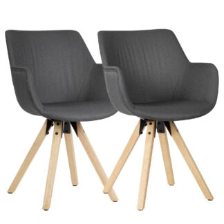 Gemütliches Esszimmerstuhl 2er Set mit Armlehnen in Anthrazit | Stoff Küchenstühle Modern mit Holzbeinen | Schalenstuhl Gepolstert