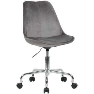 Schreibtischstuhl Dunkelgrau Samt | Design Drehstuhl mit Lehne | Arbeitsstuhl mit 110 kg Maximalbelastung | Schalenstuhl mit Rollen | Stuhl drehbar
