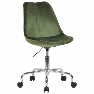Schreibtischstuhl Grün Samt | Design Drehstuhl mit Lehne | Arbeitsstuhl mit 110 kg Maximalbelastung | Schalenstuhl mit Rollen | Stuhl drehbar