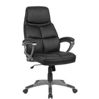 Schreibtischstuhl Bezug Kunstleder Schwarz Bürodrehstuhl bis 120 kg | Design Drehstuhl Höhenverstellbar | Bürosessel mit Armlehnen & hoher Rückenlehne