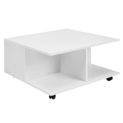 Design Couchtisch 70x70 cm Weiß | Wohnzimmertisch mit 2 Schubladen | Sofatisch mit Rollen | Tisch mit 2 Fächern