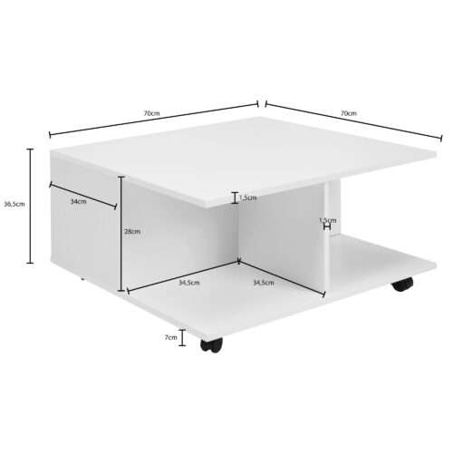 Design Couchtisch 70x70 cm Weiß Wohnzimmertisch mit 2 Schubladen Sofatisch – Bild 3