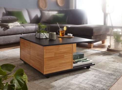 Design Couchtisch 70x70 cm Anthrazit / Sandeiche Wohnzimmertisch mit 2 Schubladen – Bild 3