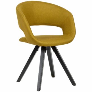 Esszimmerstuhl Curry Stoff mit schwarzen Beinen Retro Stuhl | Küchenstuhl mit Lehne | Polsterstuhl Maximalbelastbarkeit 110 kg