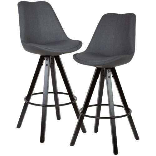 2er Set Barhocker Anthrazit / Schwarz Design Barstuhl Stoff / Massivholz – Bild 2