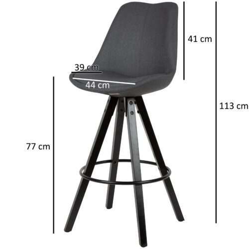 2er Set Barhocker Anthrazit / Schwarz Design Barstuhl Stoff / Massivholz – Bild 4
