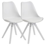 2er Set Retro Esszimmerstuhl Weiß Skandinavisch | Polsterstuhl Rückenlehne | Küchenstuhl mit weißen Beinen | Stuhl Kunstleder gepolstert