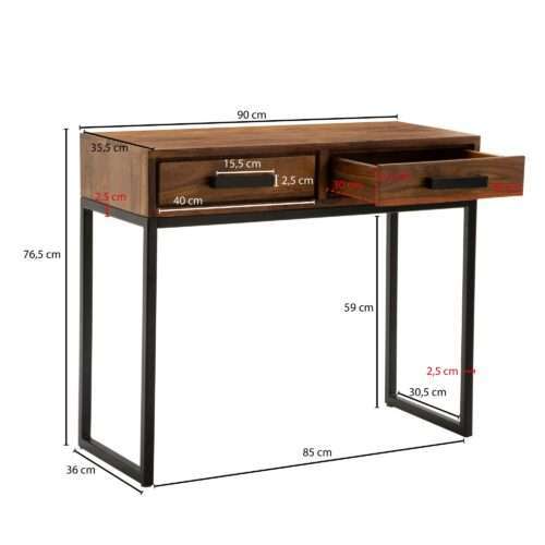 Konsolentisch Sheesham Massivholz / Metall 90x76x36 cm Flurtisch Anrichte Wohnzimmertisch – Bild 4
