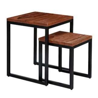 Satztisch Sheesham Massivholz / Metall | Design Beistelltisch 2er Set | Couchtisch Set aus zwei Tischen | Kleiner Wohnzimmer Ablagetisch Modern