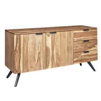 Sideboard 145x75x45 cm Akazie Massivholz Anrichte Modern Flurschrank | Kommode mit 3 Schubladen & 2 Türen | Schubladenkommode Massiv Echtholz