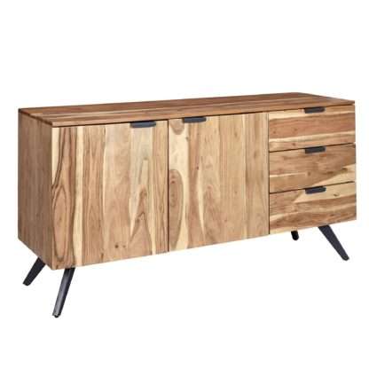 Sideboard 145x75x45 cm Akazie Massivholz Anrichte Modern Flurschrank | Kommode mit 3 Schubladen & 2 Türen | Schubladenkommode Massiv Echtholz
