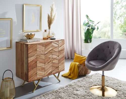 Sideboard 90x865x40 cm Akazie Massivholz / Metall Anrichte Kommode 3 Schubladen – Bild 3