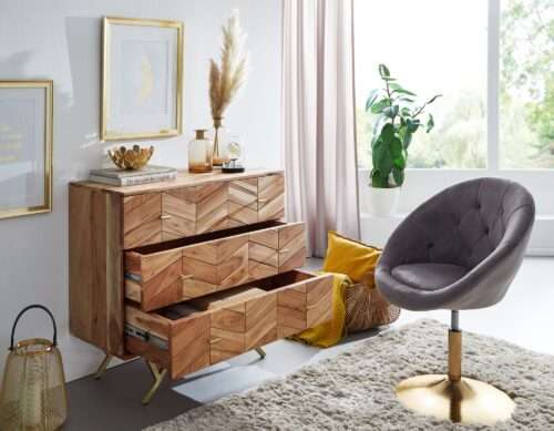 Sideboard 90x865x40 cm Akazie Massivholz / Metall Anrichte Kommode 3 Schubladen – Bild 5