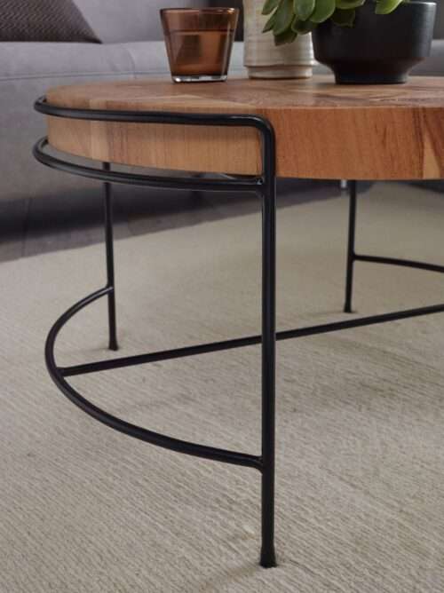 Couchtisch 62x40x62 cm Sofatisch Akazie Massivholz / Metall Wohnzimmertisch Rund – Bild 6