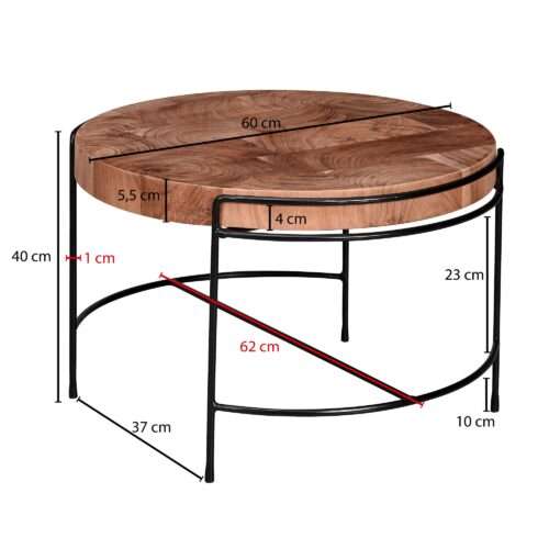 Couchtisch 62x40x62 cm Sofatisch Akazie Massivholz / Metall Wohnzimmertisch Rund – Bild 4