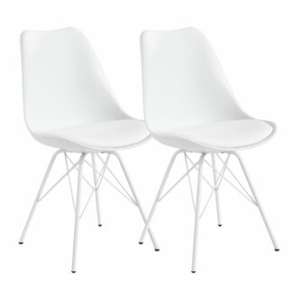 Esszimmerstuhl 2er Set Weiß Küchenstuhl Kunststoff Skandinavisches Design | Schalenstuhl mit Kunstleder-Bezug | Polsterstuhl Stuhl Gepolstert