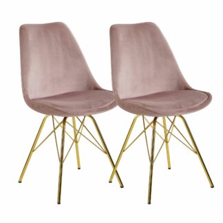 Esszimmerstuhl 2er Set Samt Rosa Küchenstuhl mit goldenen Beinen | Schalenstuhl Skandinavisches Design | Polsterstuhl mit Stoffbezug | Stuhl Gepolstert