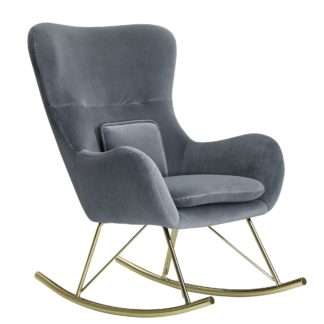 Schaukelstuhl Samt / Metall Dunkelgrau 74x101x89 cm mit goldenen Beinen | Polster Schwingstuhl Modern | Stillsessel Relaxstuhl Schwingsessel 120 kg